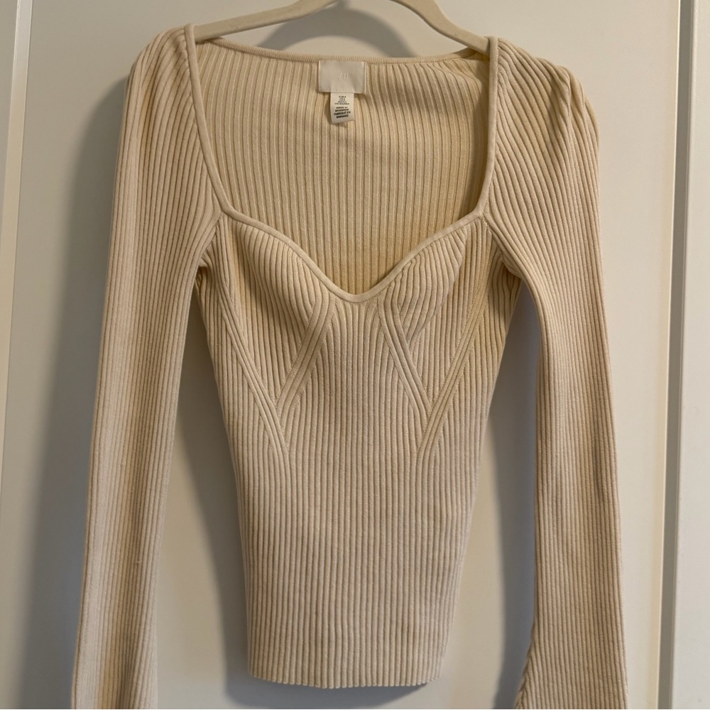 H&M Cream Ribbed Women's Top Size S